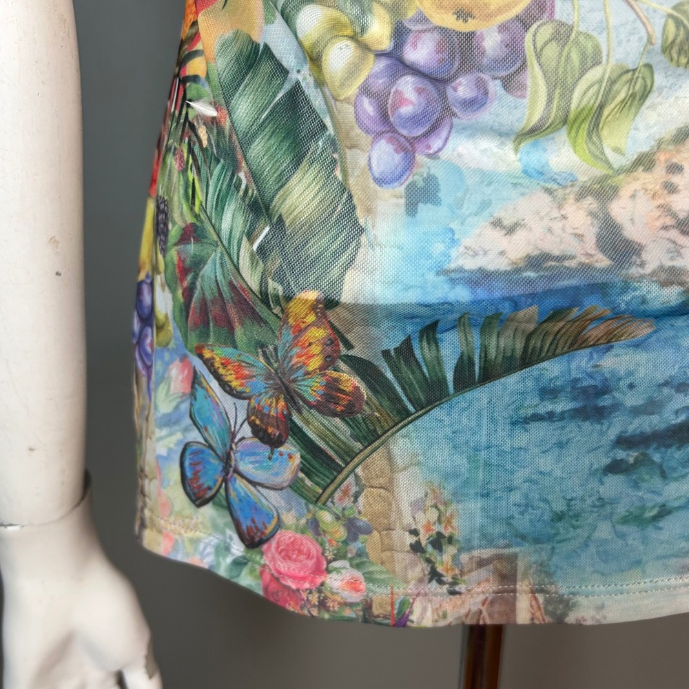 Sheer Tattoo Tank Top Jaded London Medium Mesh Tropical Fruit Floral - Picture 6 of 10